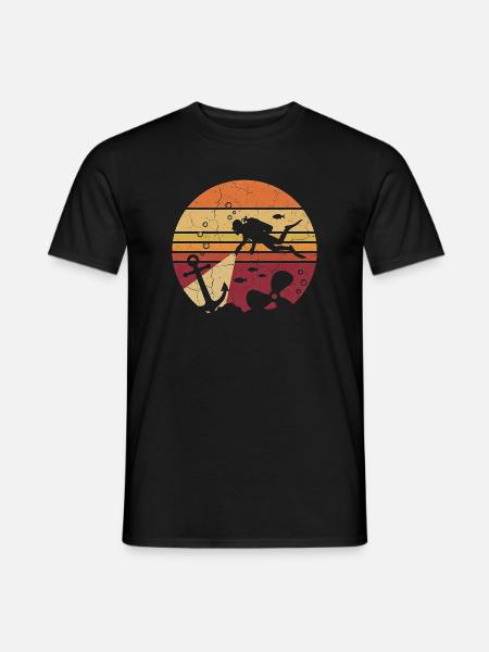 Diver Retro Sunset - Anchor & Wreck - Men's T-Shirt - black