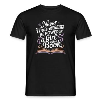 The Power of a Girl with a Book – Reading - Men's T-Shirt - black - Front - AI Model Male 178 light (178cm)