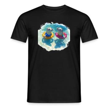 Happy seals with pool tires - Men's T-Shirt - black - Front - AI Model Male 178 light (178cm)