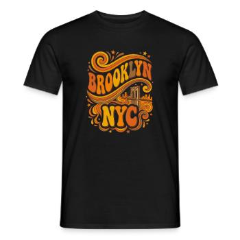 Brooklyn NYC – Retro 70er Bridge Orange - Männer T-Shirt - Schwarz - Vorne - AI Model Male 178 light (178cm)
