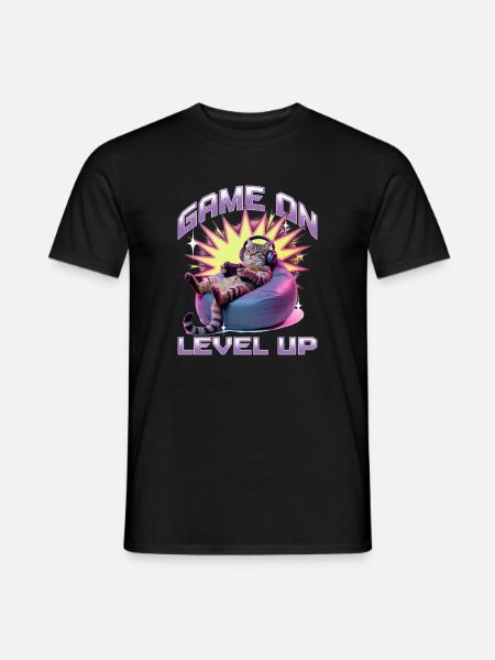 Funny Gaming Gamer Cat - Men's T-Shirt - black
