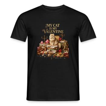Meine Katze ist mein Valentinsgruß – Lustige Pizza-Liebhaberin – Single - Männer T-Shirt - Schwarz - Vorne - AI Model Male 178 light (178cm)