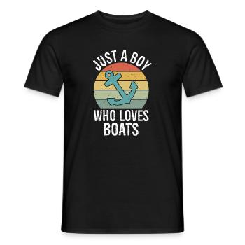 Just a Boy Who Loves Boats Retro Boys Bday Boat - Men's T-Shirt - black - Front - AI Model Male 178 light (178cm)