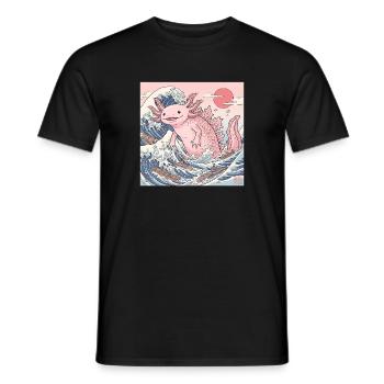 Niedliches Axolotl Kaiju In Japanischer Welle - Männer T-Shirt - Schwarz - Vorne - AI Model Male 178 light (178cm)