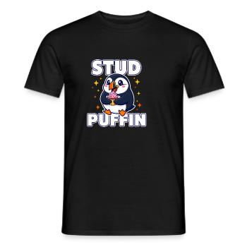 Stud Puffin Cute Bird Cupcake Pun  - Men's T-Shirt - black - Front - AI Model Male 178 light (178cm)