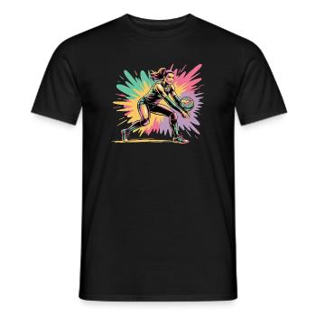 Joueuse de volley-ball qui aime le volley-ball coloré - T-shirt homme - noir - Devant - AI Model Male 178 light (178cm)