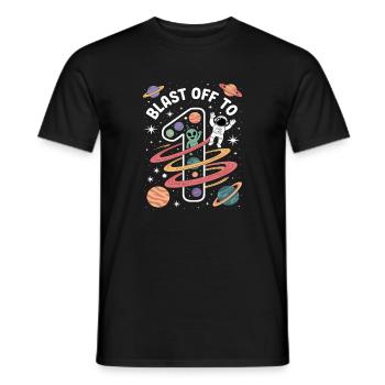 Départ dans l’espace, fête d’anniversaire des enfants - T-shirt homme - noir - Devant - AI Model Male 178 light (178cm)