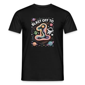 Départ dans l’espace, fête d’anniversaire des enfants - T-shirt homme - noir - Devant - AI Model Male 178 light (178cm)