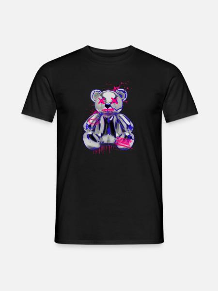 Gothic Teddy Bär mit Graffiti Neon Look - Männer T-Shirt - Schwarz