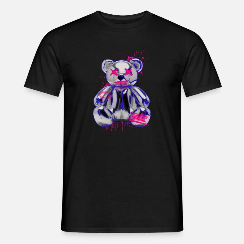 Gothic Teddy Bär mit Graffiti Neon Look - Männer T-Shirt - Schwarz