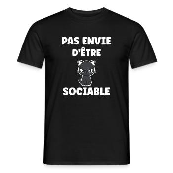 Pas envie d'être sociable - Chat grognon - Men's T-Shirt - black - Front - AI Model Male 178 light (178cm)