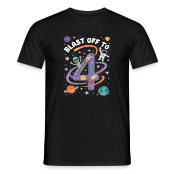 Départ dans l’espace, fête d’anniversaire des enfants pour 4 ans - T-shirt homme - noir - Devant - AI Model Male 178 light (178cm)
