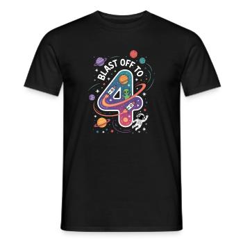 Départ dans l’espace, fête d’anniversaire des enfants pour 4 ans - T-shirt homme - noir - Devant - AI Model Male 178 light (178cm)