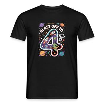 Départ dans l’espace, fête d’anniversaire des enfants pour 4 ans - T-shirt homme - noir - Devant - AI Model Male 178 light (178cm)