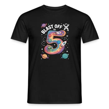 Départ dans l’espace, fête d’anniversaire des enfants pour 5 ans - T-shirt homme - noir - Devant - AI Model Male 178 light (178cm)