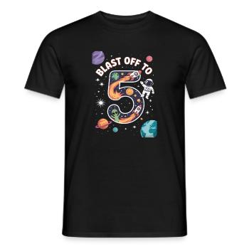 Départ dans l’espace, fête d’anniversaire des enfants pour 5 ans - T-shirt homme - noir - Devant - AI Model Male 178 light (178cm)