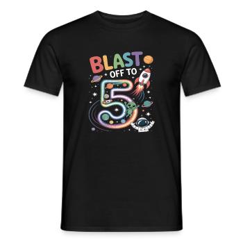 Départ dans l’espace, fête d’anniversaire des enfants pour 5 ans - T-shirt homme - noir - Devant - AI Model Male 178 light (178cm)