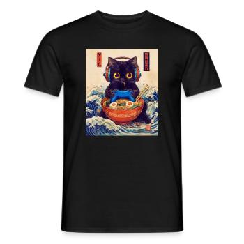 Cat Ramen Japanese Kawaii Cat Anime - Männer T-Shirt - Schwarz - Vorne - AI Model Male 178 light (178cm)