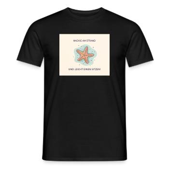 Nus sur la plage – Drôle d’expression étoile de mer - T-shirt homme - noir - Devant - AI Model Male 178 light (178cm)