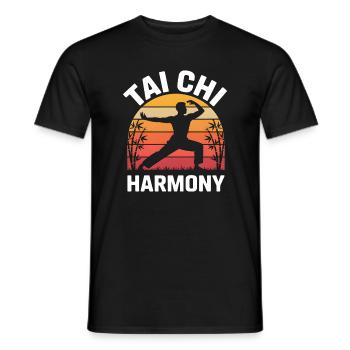 Harmonie du Tai Chi – Coucher de soleil et équilibre - T-shirt homme - noir - Devant - AI Model Male 178 light (178cm)