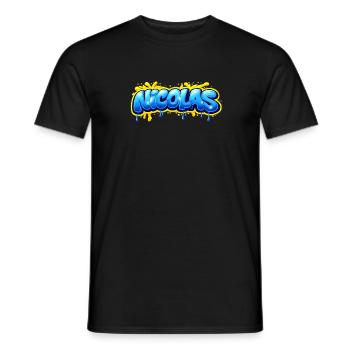 NICOLAS GRAFFITI NAME FOR PERFECT GIFT PRINTABLE - Men's T-Shirt - black - Front - AI Model Male 178 light (178cm)
