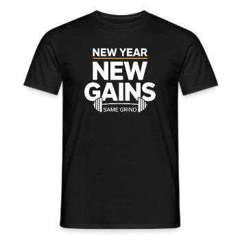 Nouvelle année : nouveaux gains – Même dicton de la salle de sport - T-shirt homme - noir - Devant - AI Model Male 178 light (178cm)