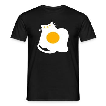 Funny Cat as Fried Egg Cooking Chef - Men's T-Shirt - black - Front - AI Model Male 178 light (178cm)