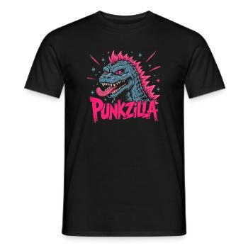 Punkzilla Funny Punk Rock Dinosaur Monster Art - Men's T-Shirt - black - Front - AI Model Male 178 light (178cm)