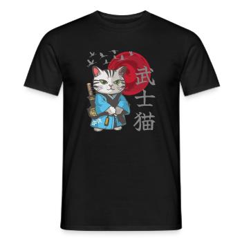 Katze Anime japanisch Samurai Kätzchen - Männer T-Shirt - Schwarz - Vorne - AI Model Male 178 light (178cm)