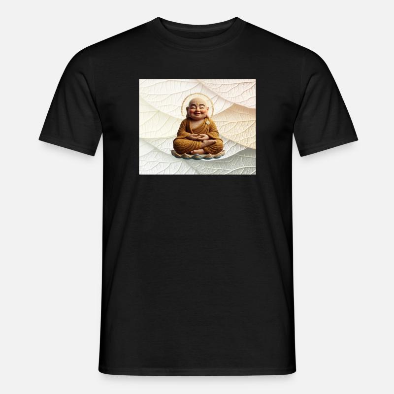 Buddha auf Blattmuster - Männer T-Shirt - Schwarz