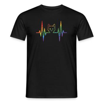 Rainbow cat with pulse heart line - Men's T-Shirt - black - Front - AI Model Male 178 light (178cm)