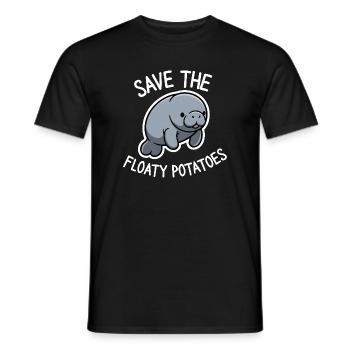 Cute Manatee Save the Floaty Potatoes  - Men's T-Shirt - black - Front - AI Model Male 178 light (178cm)