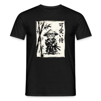 Samurai Cat Sumi-e Ink Drawing - Men's T-Shirt - black - Front - AI Model Male 178 light (178cm)