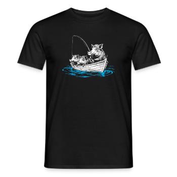 Wild boars on fish – illustration of wild boars in a boat - Men's T-Shirt - black - Front - AI Model Male 178 light (178cm)