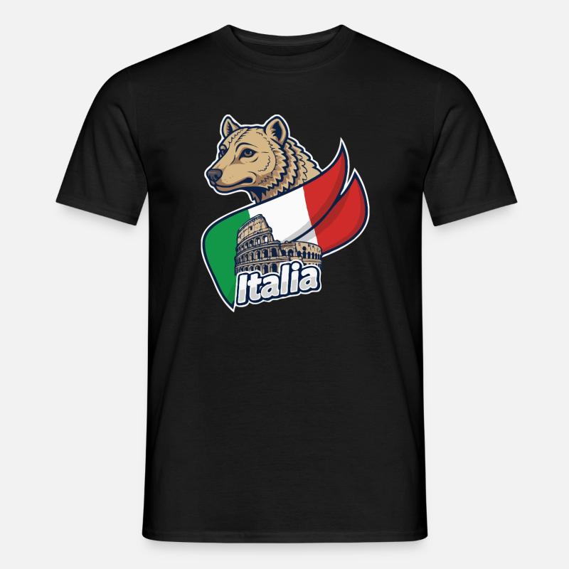 Italienischer Wolf mit Kolosseum - Männer T-Shirt - Schwarz