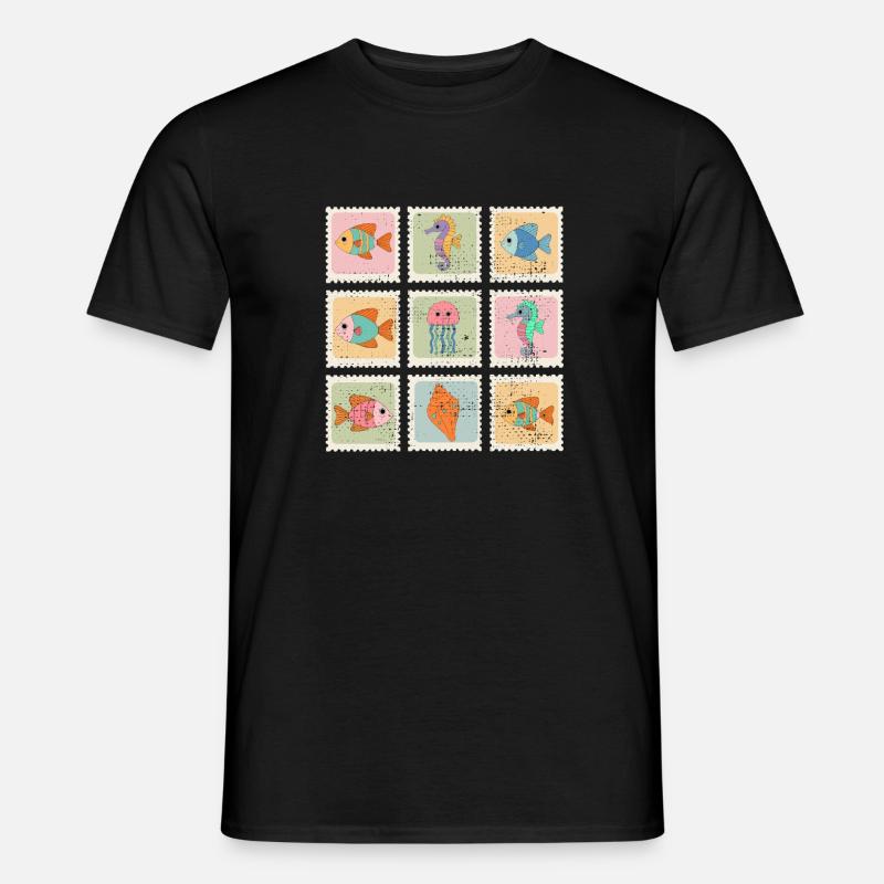 Tiere des Meeres Muster-Stempel - Männer T-Shirt - Schwarz