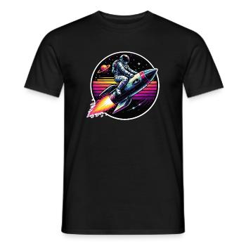Astronaut on rocket in retro sunset - Men's T-Shirt - black - Front - AI Model Male 178 light (178cm)