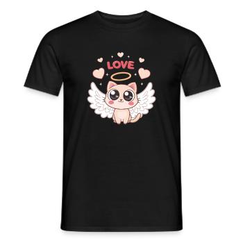 Winged Angelica Cat and Heart - Men's T-Shirt - black - Front - AI Model Male 178 light (178cm)