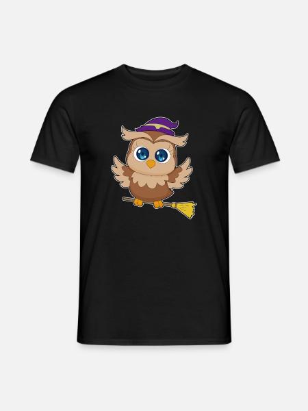 Eule Hexe Besen - Männer T-Shirt - Schwarz