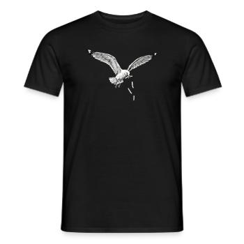 Mouette drôle qui vole des frites sur la plage - T-shirt homme - noir - Devant - AI Model Male 178 light (178cm)
