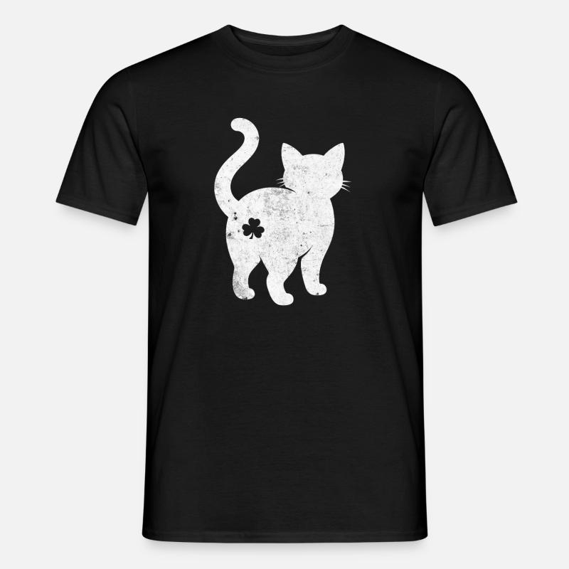 Katzen Silhouette mit Kleeblatt - Männer T-Shirt - Schwarz