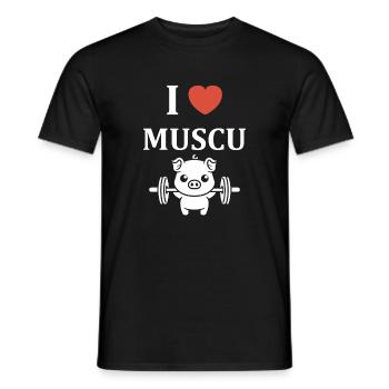 Ich liebe Muscu – ein starkes Schweine-Maskottchen - Männer T-Shirt - Schwarz - Vorne - AI Model Male 178 light (178cm)