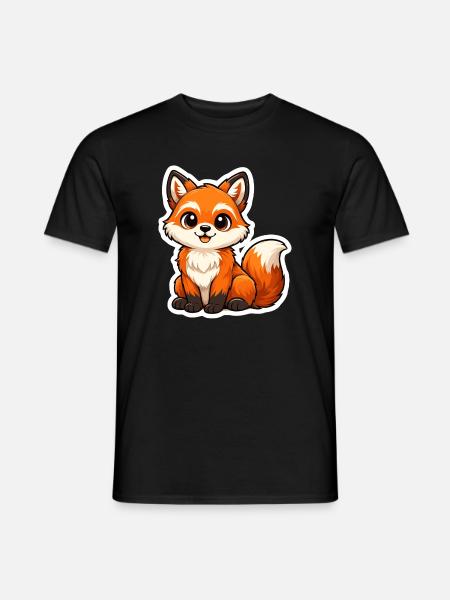 Cute Fox Motif in Cartoon Style - Men's T-Shirt - black