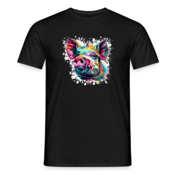 Pop Art Pig Head Color Explosion - Men's T-Shirt - black - Front - AI Model Male 178 light (178cm)