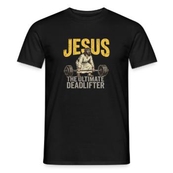 Jesus The Ultimate Deadlifter – Retro Fitness - Männer T-Shirt - Schwarz - Vorne - AI Model Male 178 light (178cm)