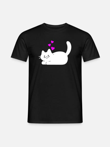Liegende Katze mit Herzen Weiß - Männer T-Shirt - Schwarz