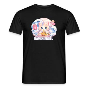 Japan Cat Ramen Noodle Retro Wave Motif - Men's T-Shirt - black - Front - AI Model Male 178 light (178cm)