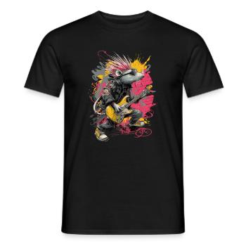 Punk Ratte mit Gitarre – Rock Art - Männer T-Shirt - Schwarz - Vorne - AI Model Male 178 light (178cm)