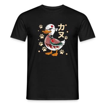 Battle duck with Japanese symbols and - Men's T-Shirt - black - Front - AI Model Male 178 light (178cm)