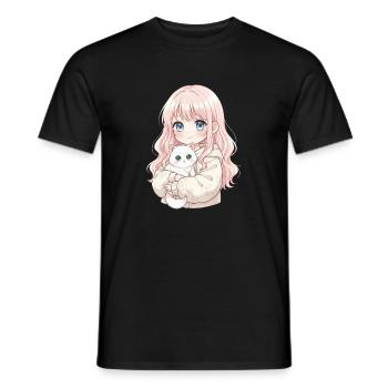 Anime Mädchen Katze Japan Kawaii Katzenliebhaber - Männer T-Shirt - Schwarz - Vorne - AI Model Male 178 light (178cm)
